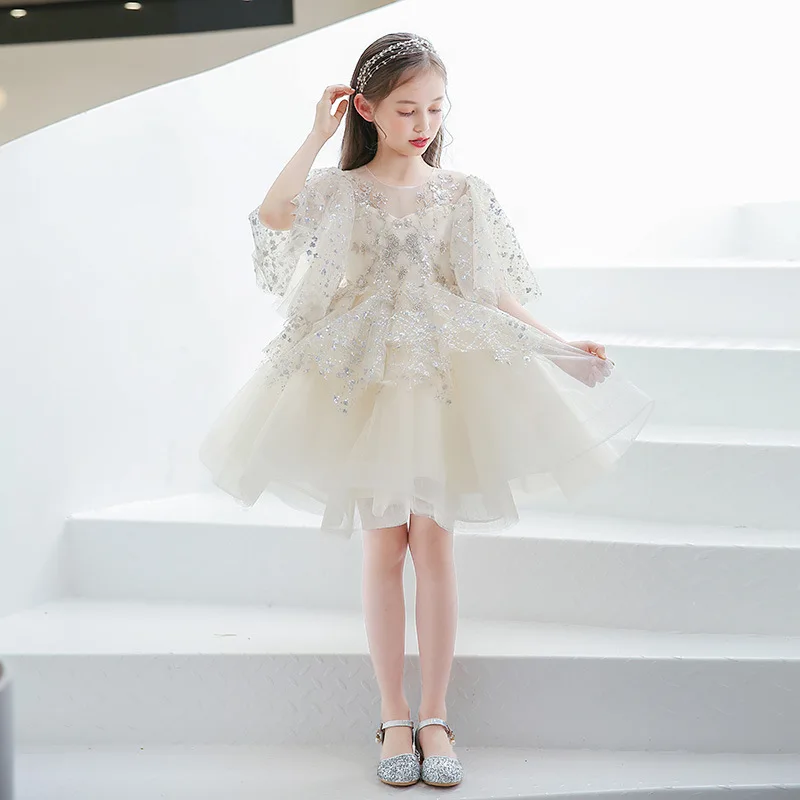 

Flower Girls Bridesmaid Wedding Dresses Teen Girls Graduation Little Kids Birthday Party Gown Sequin Tutu Princess Puffy Dress