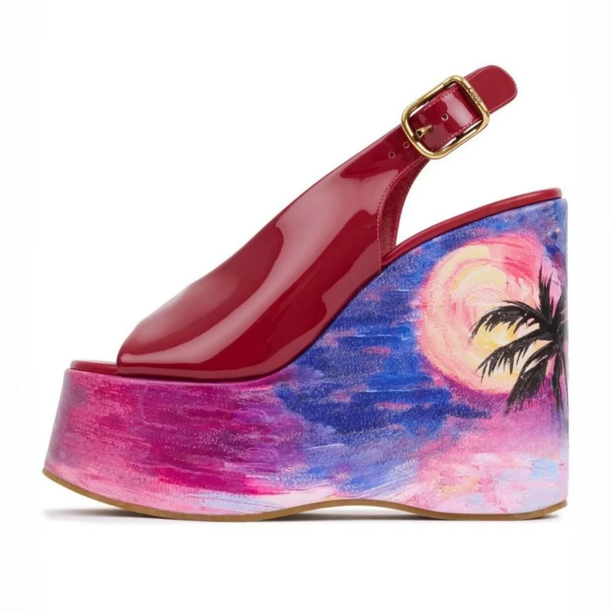 

Ankle Strap Peep Toe Platform Summer Women Sandals Graffiti Wedges High Heels Buckle Strap Design Large Size Shoes