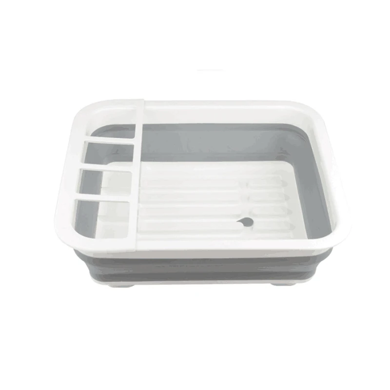 Foldable Dish Rack Kitchen Drainer Tool Bowl Tableware Plate Storage Organizer Holder Portable Fold Drying Home TPR Rack Shelf - view 5