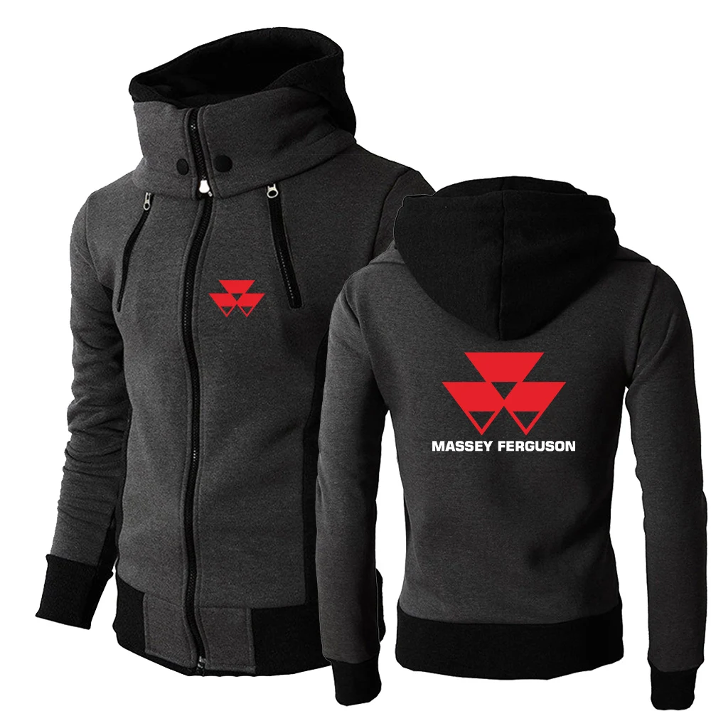 

2023 Men's New Massey Ferguson Logo Print Solid Color Long Sleeves Jacket Autumn Warmer Double Zipper Design Casual Hooded Coats