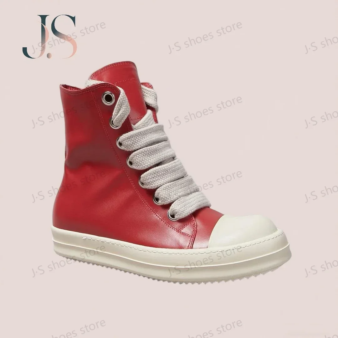 

R-o Outdoor Men Shoe Red Leather Boots High Top Casual Shoes Jumbo Laces Classic Design Sneakers Zipper Women Sneaker Ankle Boot
