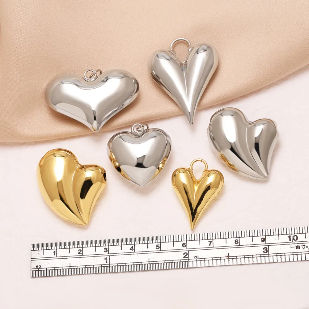 OCESRIO Puffed Heart Pendants Gold Plated Copper Abstract Liquid Charms for Necklace Jewelry Making Components DIY pdtb953