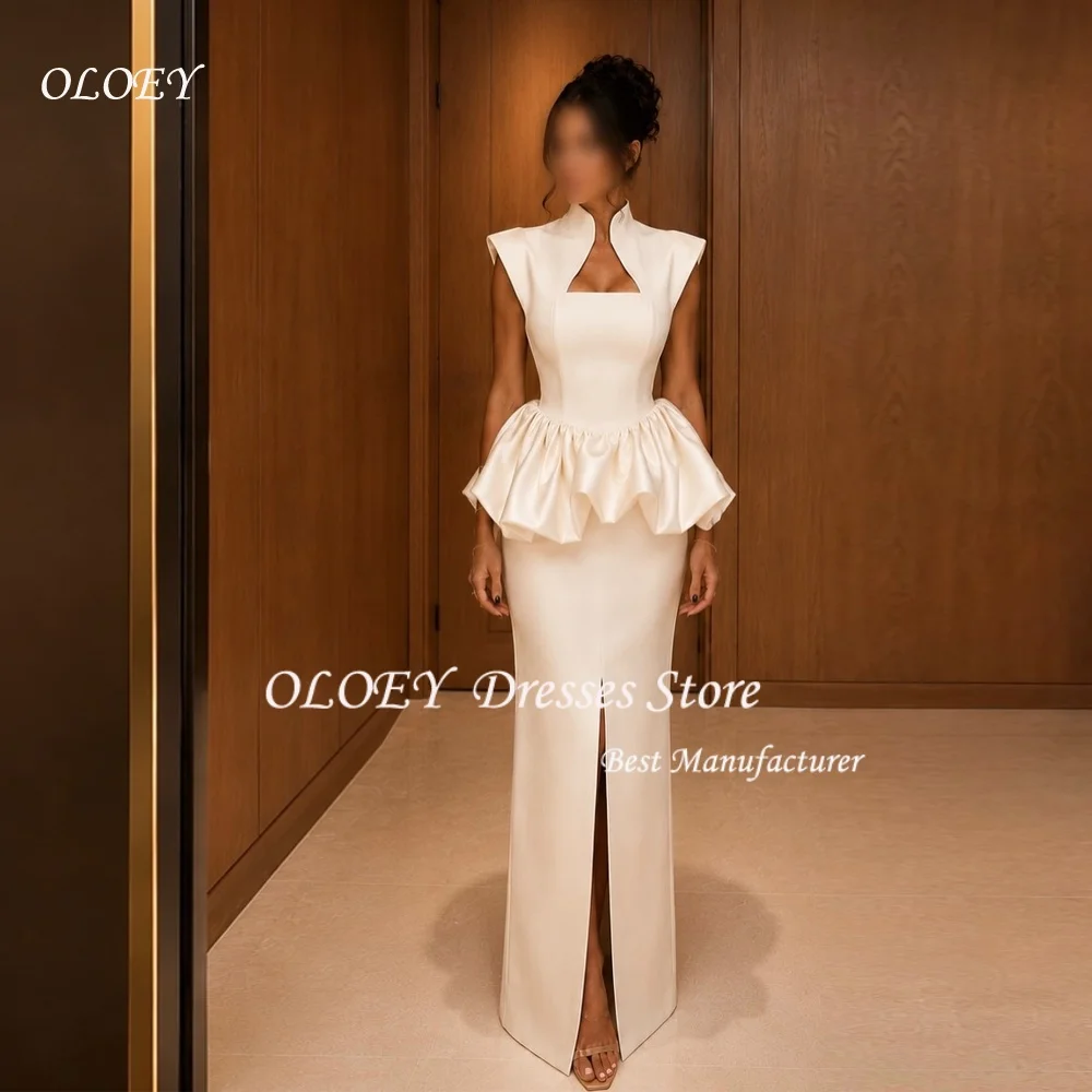 OLOEY 2026 White Mermaid Bridal Evening Dresses Vintage Special Occasion Gowns Peplum Detailed Wedding Dresses Customized