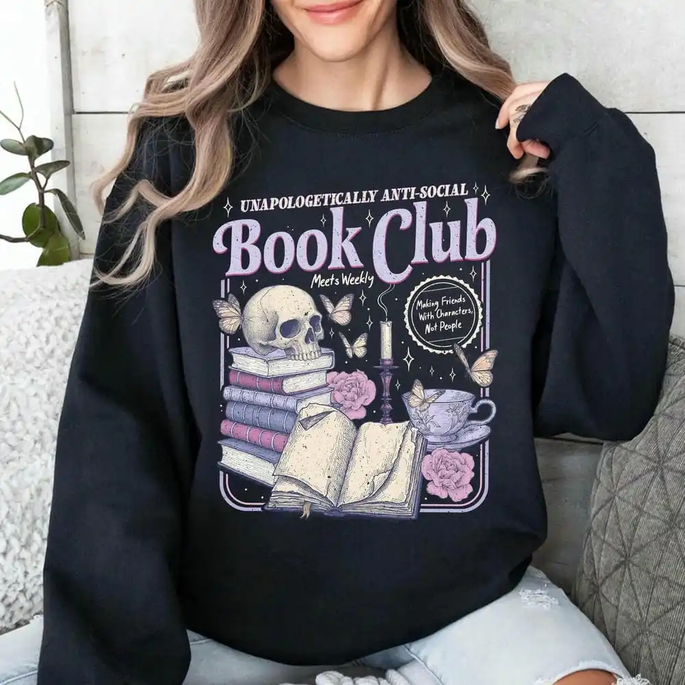 سويت شيرت نسائي مضاد للكتب الاجتماعية، قارئ رومانسي، أكمام طويلة، رقبة مستديرة، ملابس Y2K، ملابس يومية غير رسمية