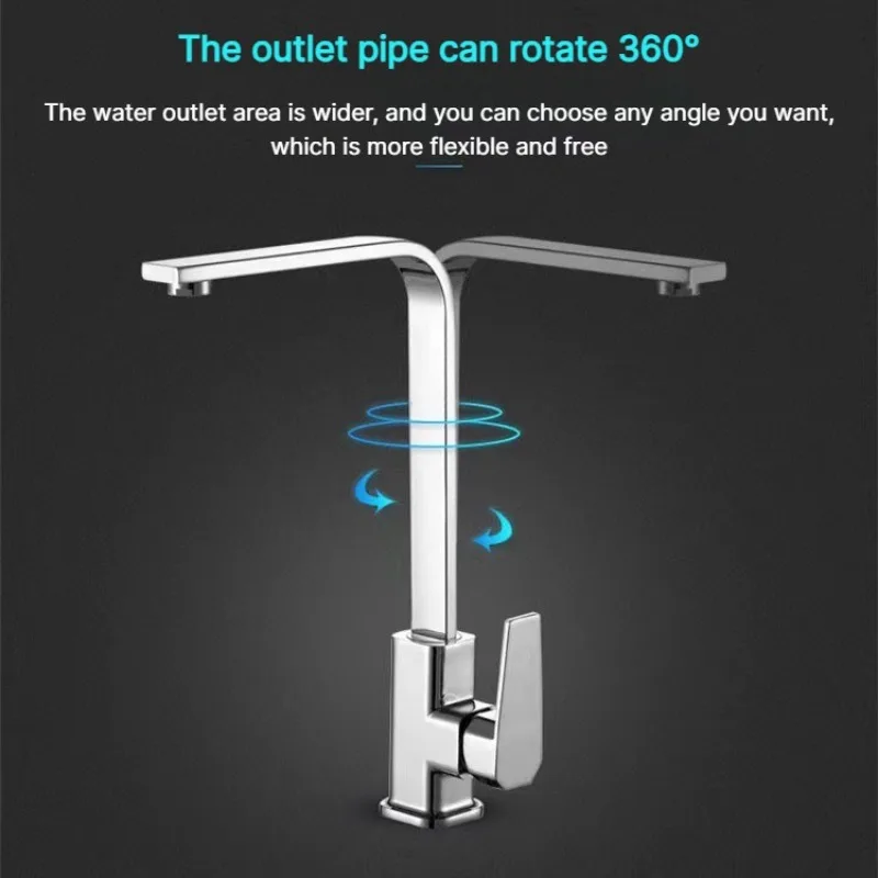 Square tube L-shaped Kitchen Sink Faucet Copper Alloy Bathroom Basin Faucet Sink Tap Mounted Deck Bathroom Hot＆Cold Water Mixer