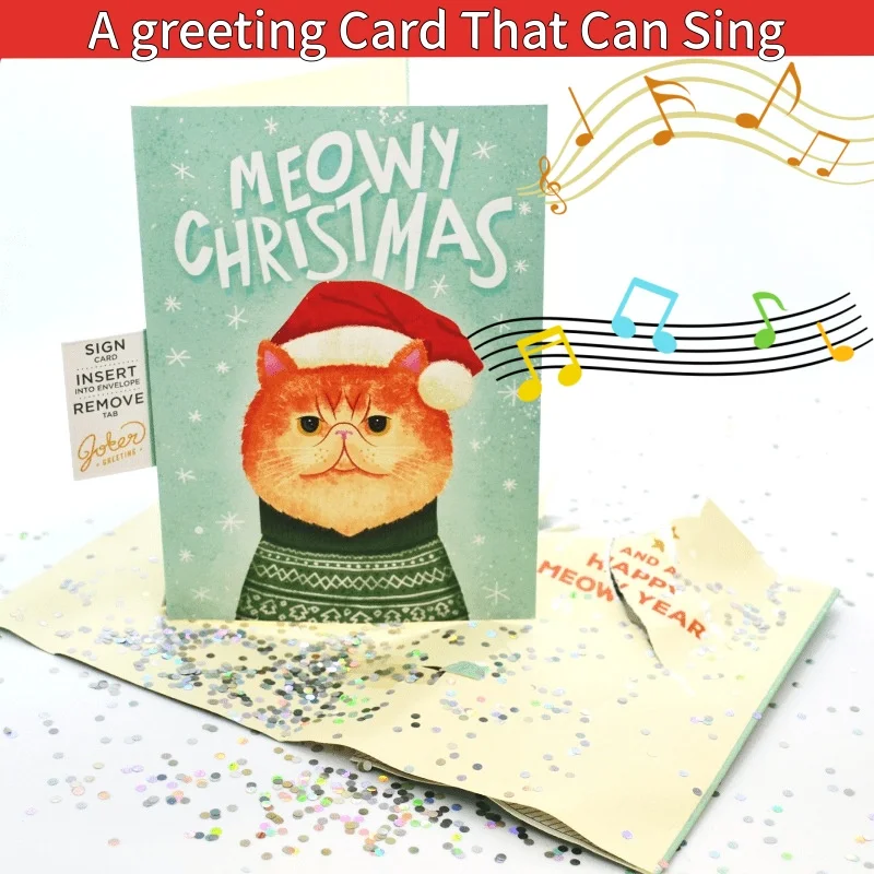 Tarjetas de felicitación musicales de gato creativas de Año Nuevo, tarjeta de música navideña Miaomiao sin fin, regalo sorpresa de Navidad para niños