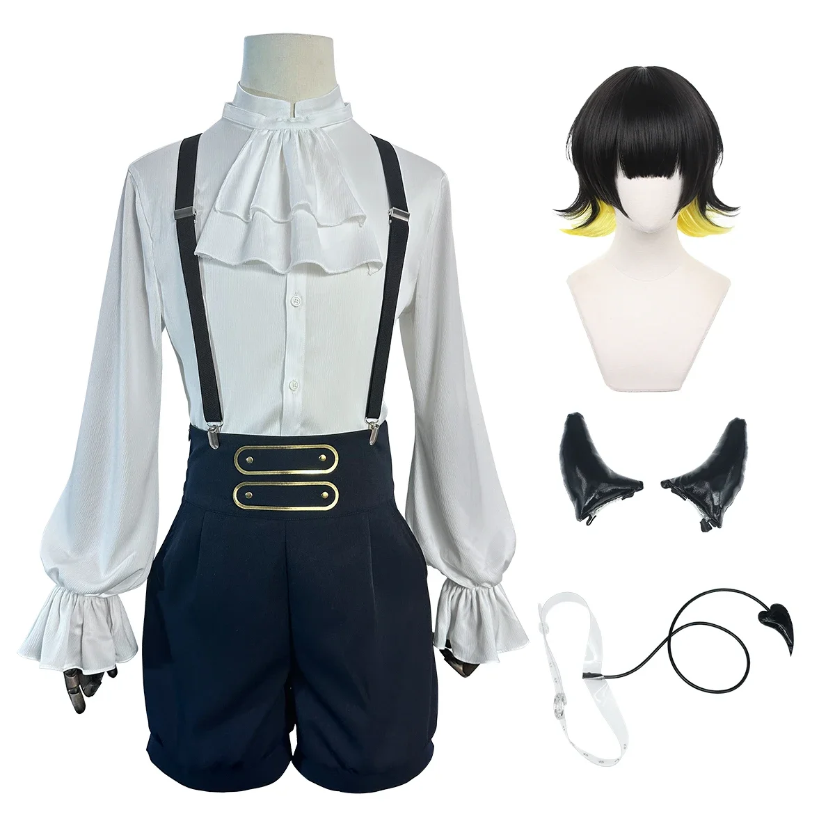 

Cosplay Blue Lock Anime Bachira Cosplay Costume Wig Angels and Demons Evil Horn Tail Shirts Shorts Rose Net