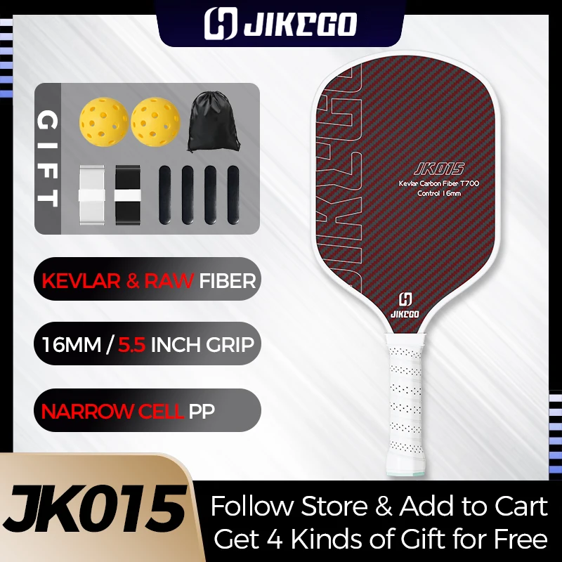 JIKEGO Kevlar T700 Surowe wiosło do pickleballa z włókna węglowego 16MM 5,5 cala Uchwyt Wąskie komórki PP Rdzeń Pickle Balls Dorosłe dzieci Rakieta