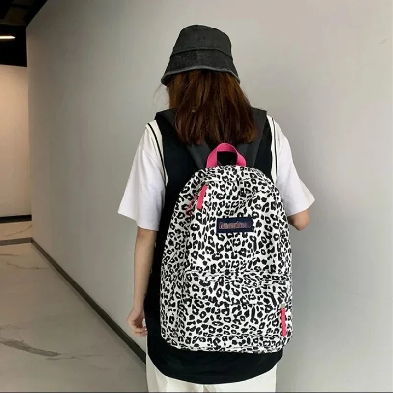 Women Canvas Zebra Cow Pattern Print Backpack Preppy Style Ladies Large Bags for Women