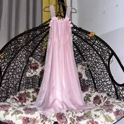 Glossy 2 Layers Mesh Outside Satin Inside Long Dress Sexy Women Loose Night Dress Plus Size Sleeping Robe