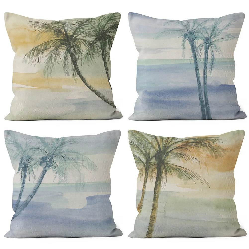 Modern Seaside Coconut Hand-painted Pillowcases Linen Home Living Room Sofas Pillows Car Seats Cushion Covers Multi-purpose