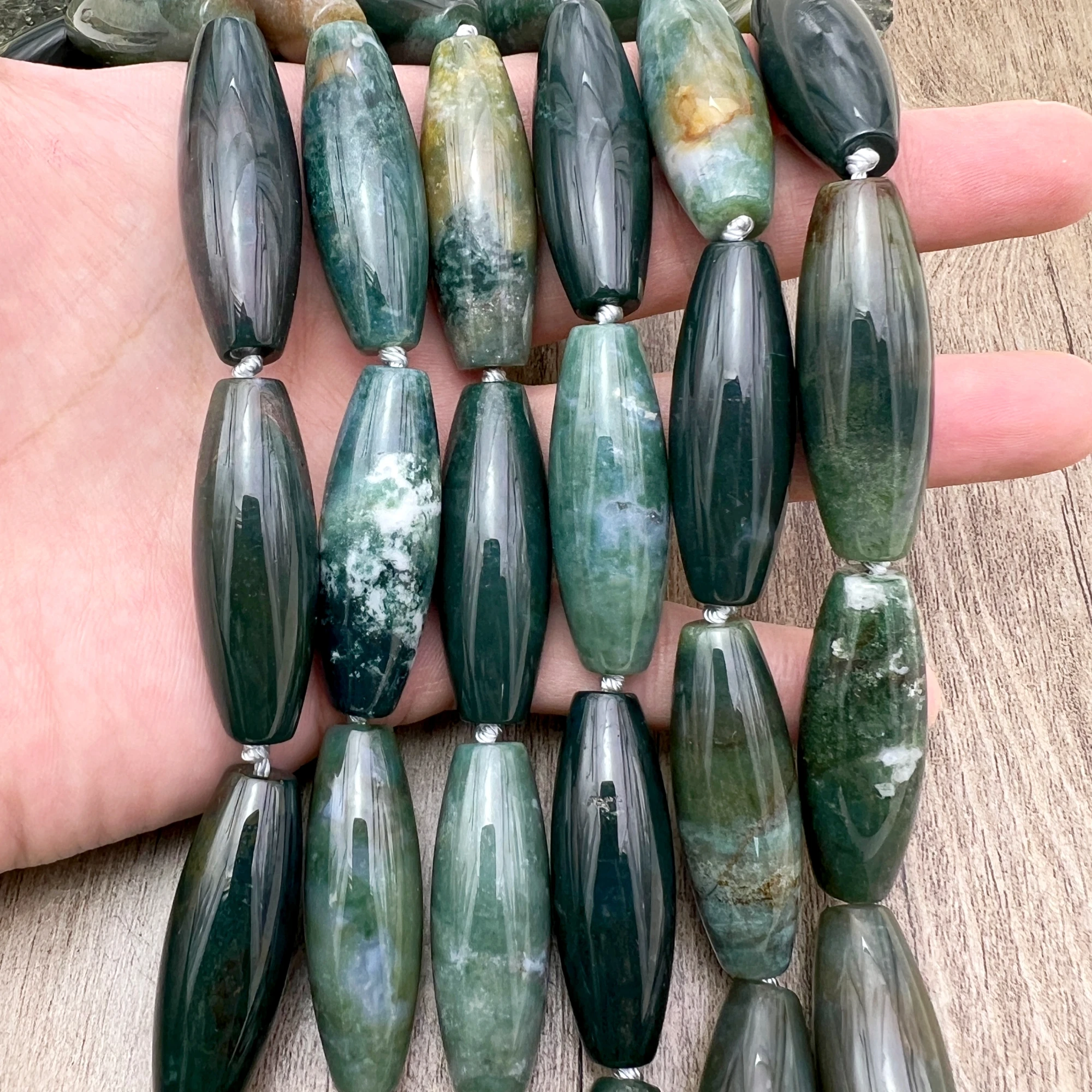 14x40MM 9PCS Large Natural Indian Moss Agates Barrel Nugget Beads For DIY Jewelry Making