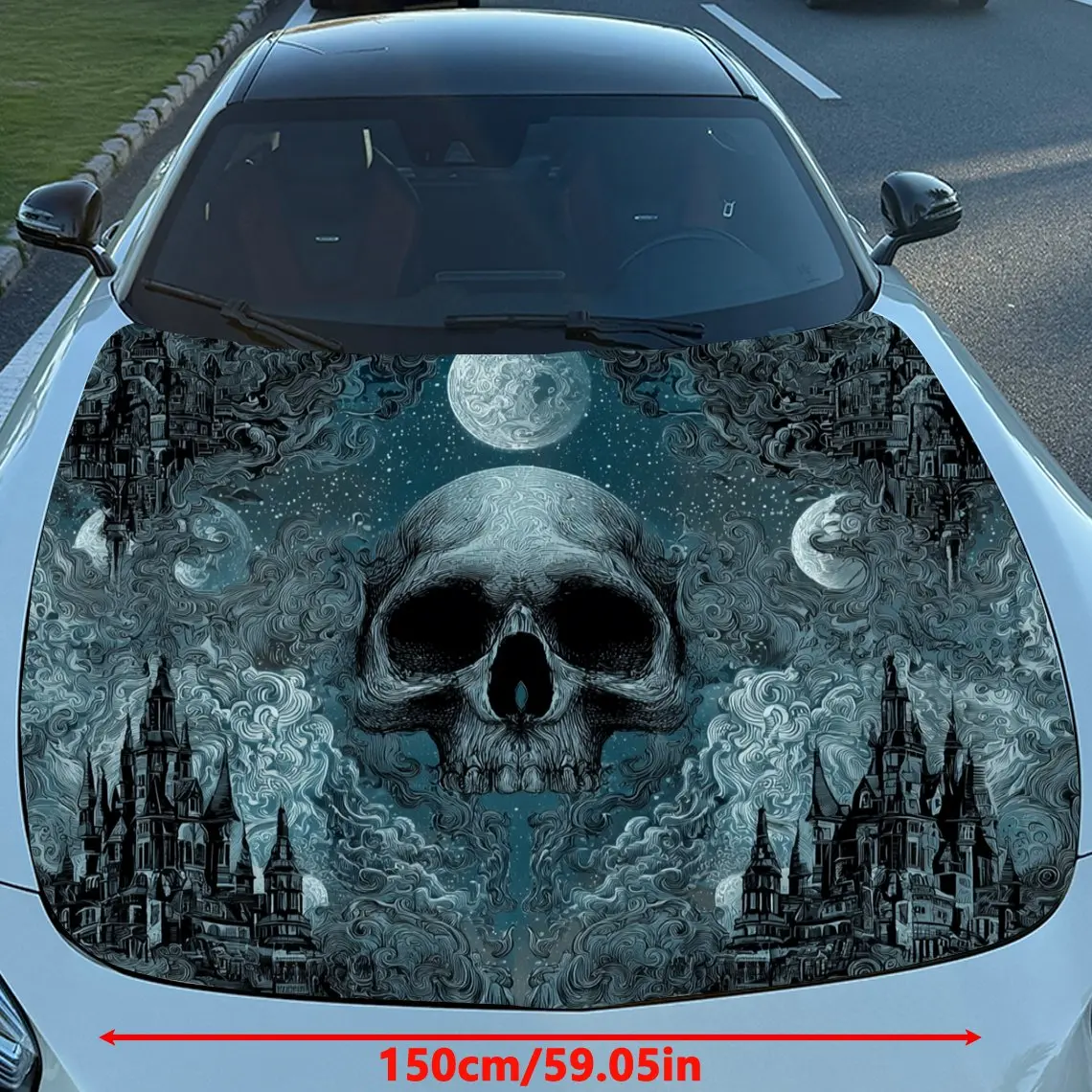 Skull Castle Car Hood Sticker PVC Self Waterproof Stick, Striking Auto Exterior Accessories Decor Protect Gift for Car Lover