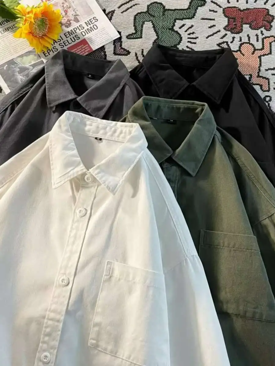 

Loose Fit Long Sve Men's irt Trendy Japanese Sle Spring Versatile INS Aosphere irt Casual Travel Summer Collection