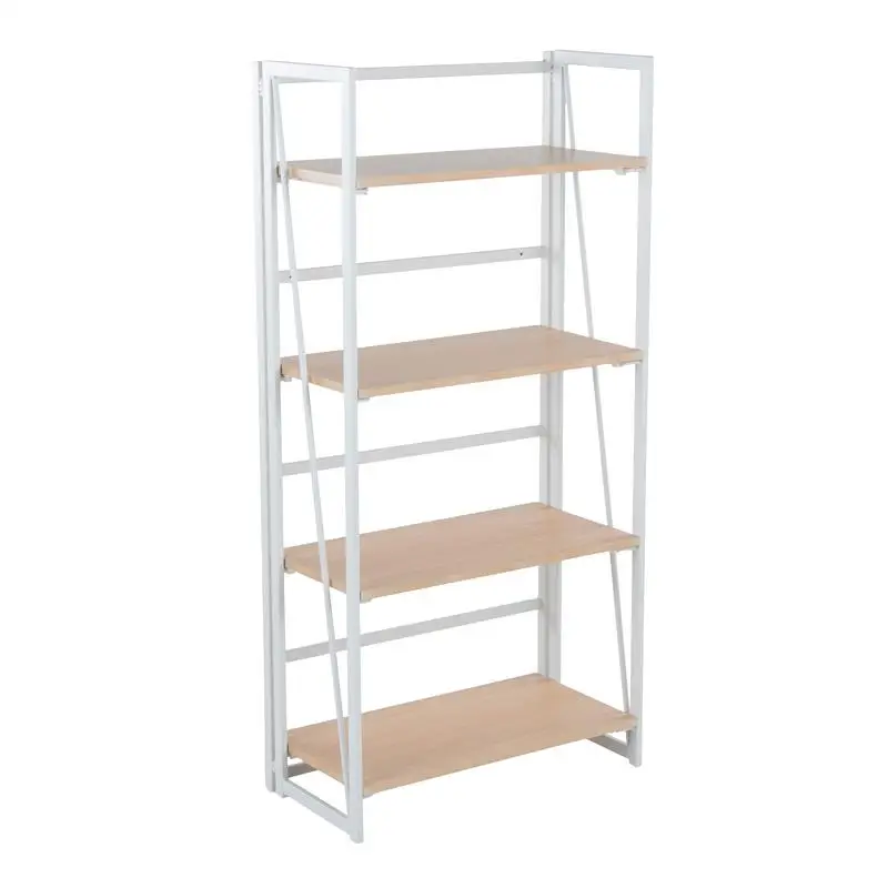 

Contemporary Bookcase in White Metal and Natural Wood - Stylish Storage Solution