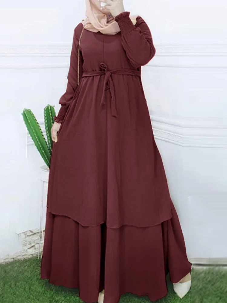 

2023 ZANZEA Vintage Muslim Dress Women Long Sleeve Maxi Solid Sundress Robe Femme Female Drawstring Marocain Turkish Vestidos