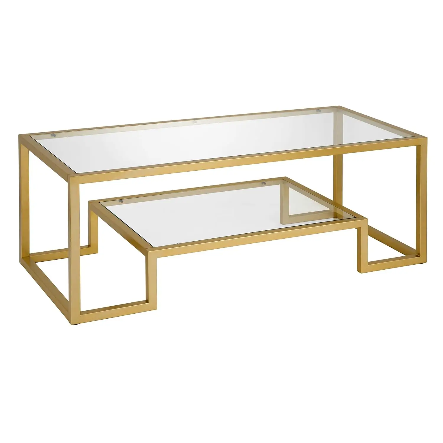 

45" Rectangular Coffee Table Glass Top Raised Lower Shelf Living Room Office Gold, Customized