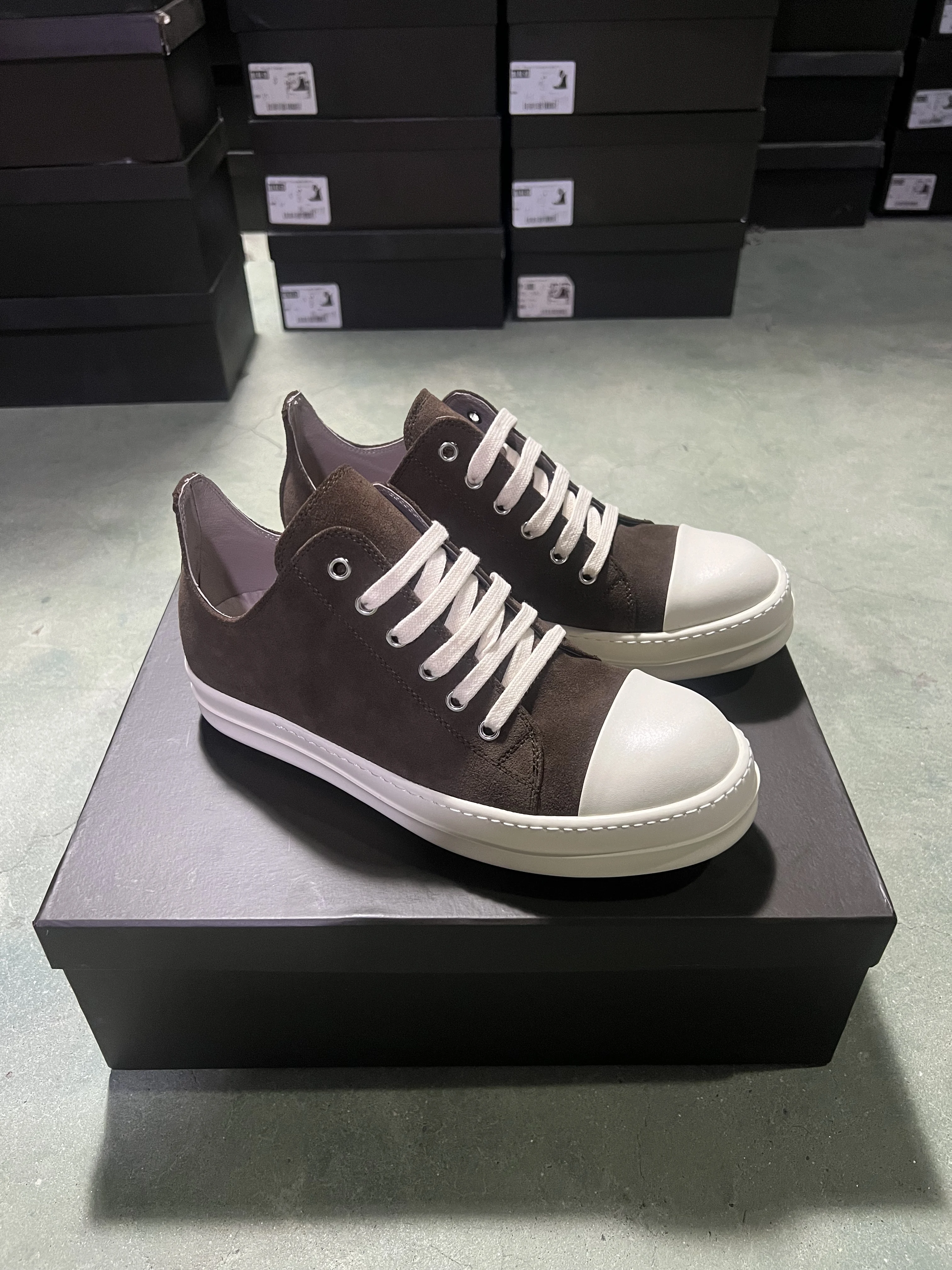 Ricks Luxury Casual Shoe Men Brown Cow Suede Low Top Lace-up Owens Real Leather Sneaker Women Owens Genuine Leather Sneaker Men