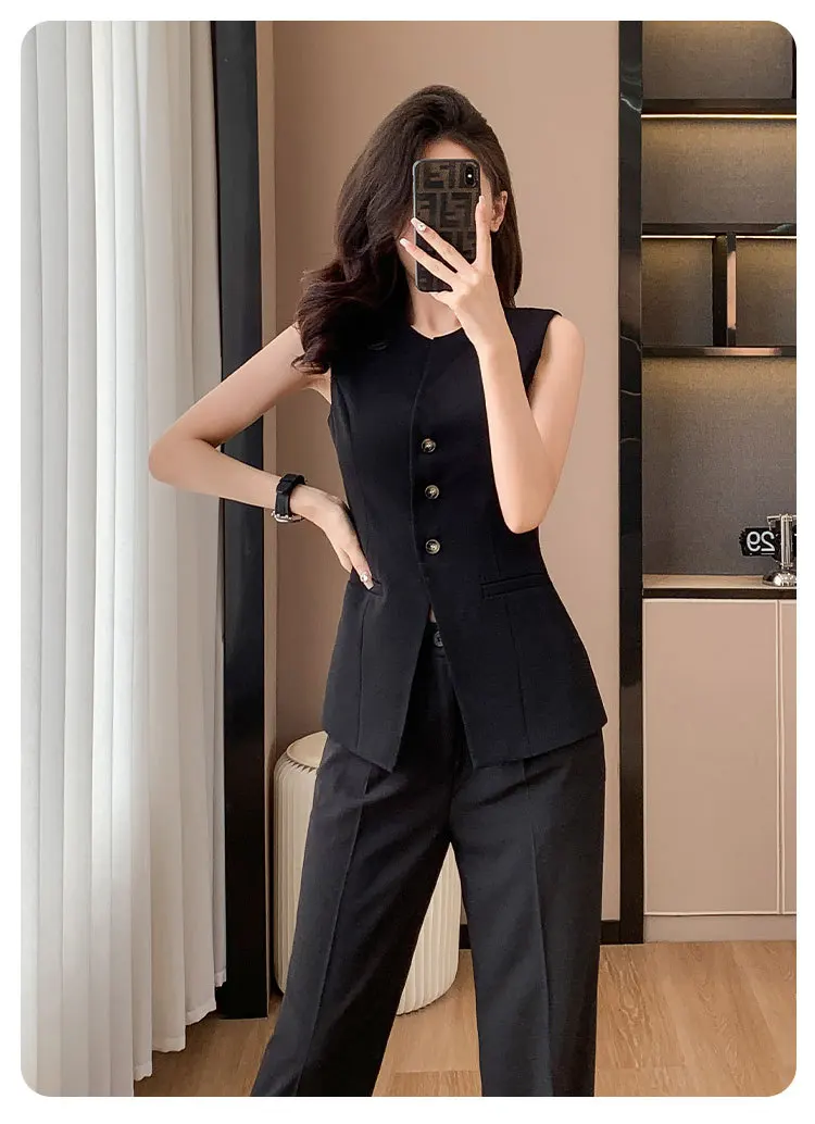 Tesco Solid Blazer Vest Wide Leg Pants Sets For Women 2024 Sleeveless Tops New In Matching Sets Women\'s Suit For Spring Summer