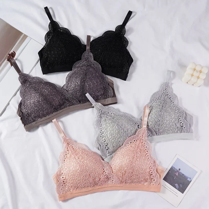 New Summer Women Lace Bra V-Neck Bralette Sexy Push Up Lingerie Seamless Brassiere Female Wire Free Intimates Underwear