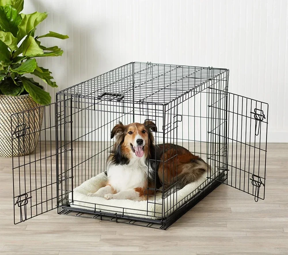 

Custom Double-Door Metal Foldable Large Heavy Duty Pet Dog Crate Portable Metal Iron Wire Folding Dog Cage Large Pet Kennels Dog