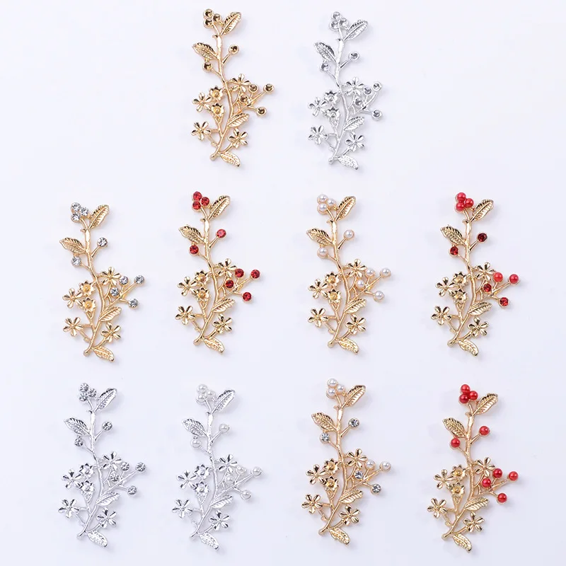 Micro-set pearl rhinestone flower branches leaf accessories DIY bridal hair accessories clothing alloy accessories jewelry spot