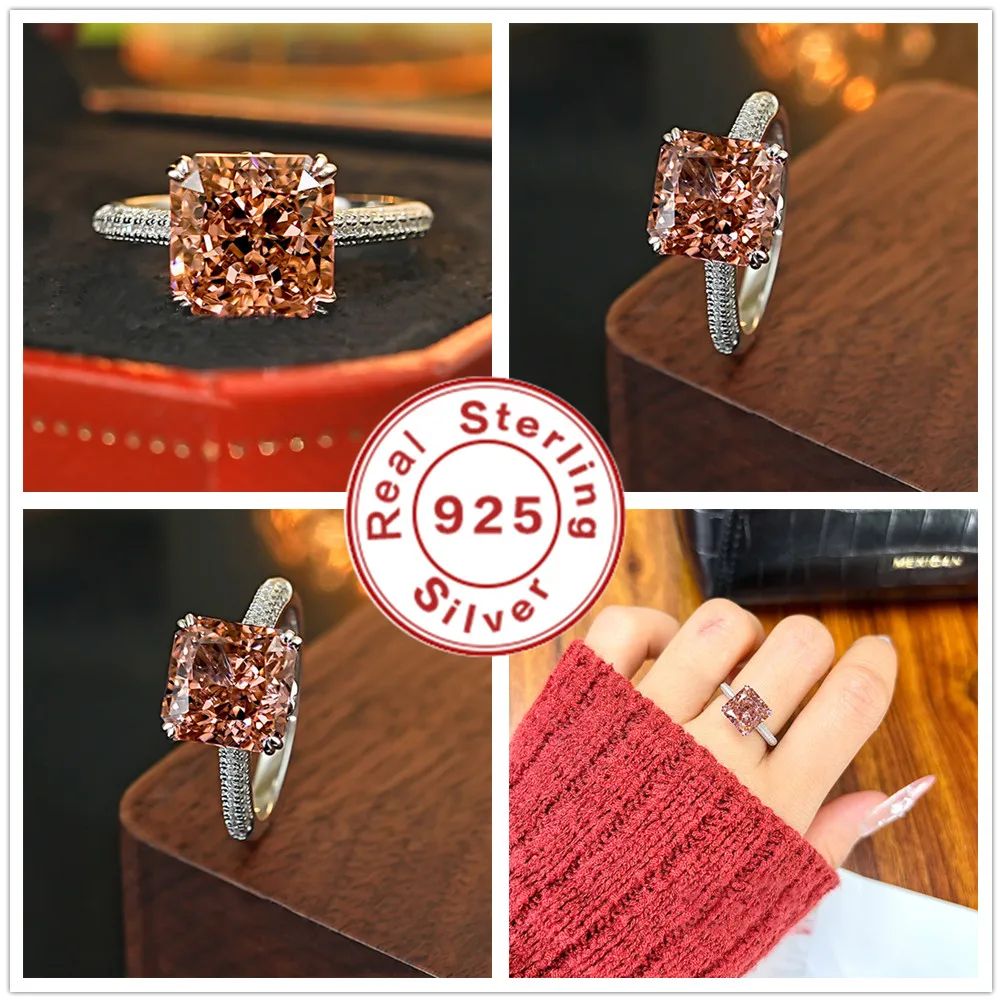 Luxury-Style 925 Sterling Silver Ice Flower Morgan Color Princess Round Diamond Open-Style Ring - Limited Edition