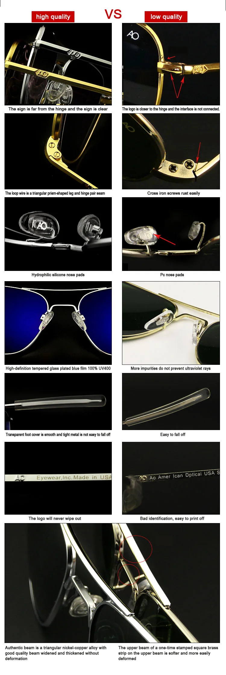 Ao Sonnenbrille Mann amerikanische Armee Militär Luftfahrt Pilot polarisierte Sonnenbrille Frau Luxusmarke Vintage Metall Titan Rahmen – Detail 25