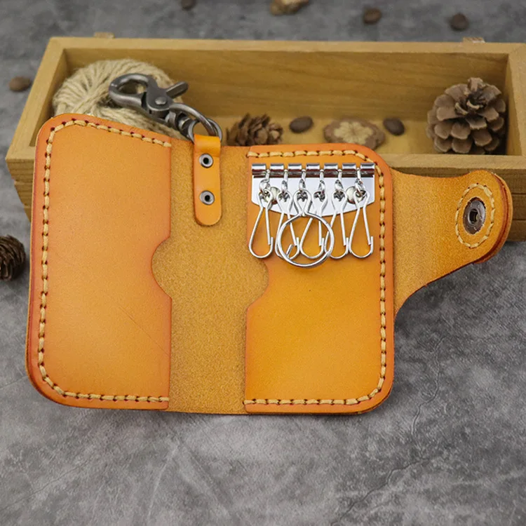 Handmade prawdziwej skóry skórzany na klucze portfel z uchwytem pokrowiec na karty Vintage z kluczem pierścień breloczek — zdjęcie 7