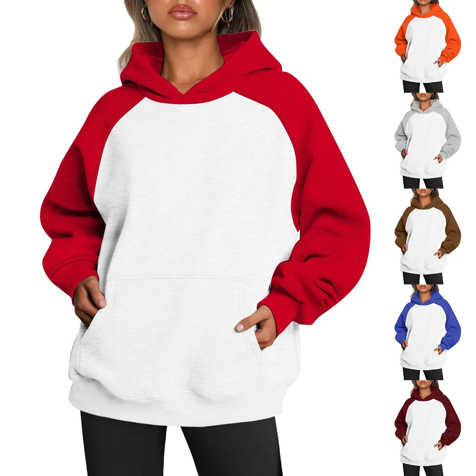 

Light Oversized Hoodies For Women Fleece Pullover Sweatshirt Teen Women Hoodies Long Sleeve Splice 3 Color Hooded Sweatshirt