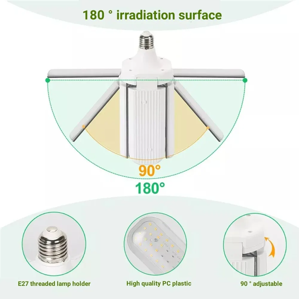 Luz LED plegable de espectro completo para cultivo de plantas de interior, lámpara Phyto E27, SMD2835, 24W, 36W, 48W, para jardín