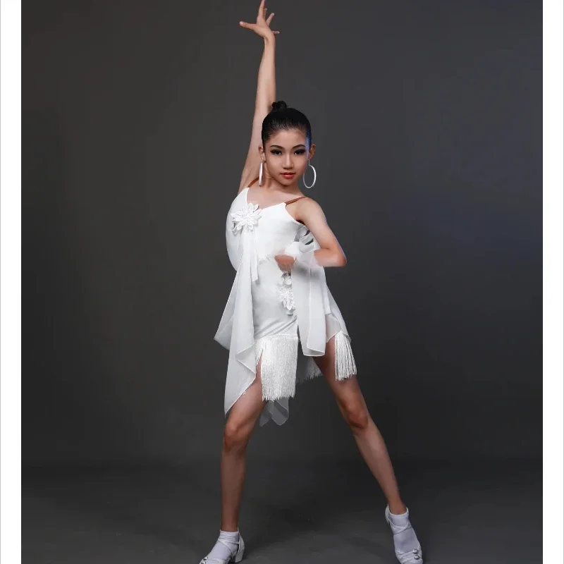 Nuevo vestido de baile latino con borlas para niños, ropa para niñas Cha Samba Tango, salón de baile, Rumba, traje de actuación de competición para niñas