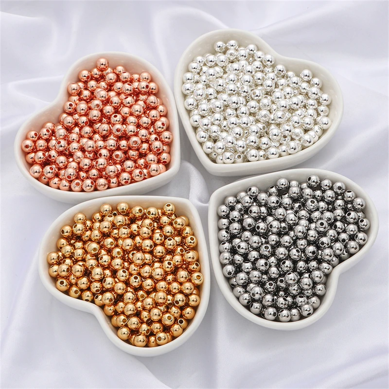 18K Gold Plated Round Seed Spacer Beads, Jewelry Making, DIY Bracelet, Necklace Loose Ball Beads, Wholesale
