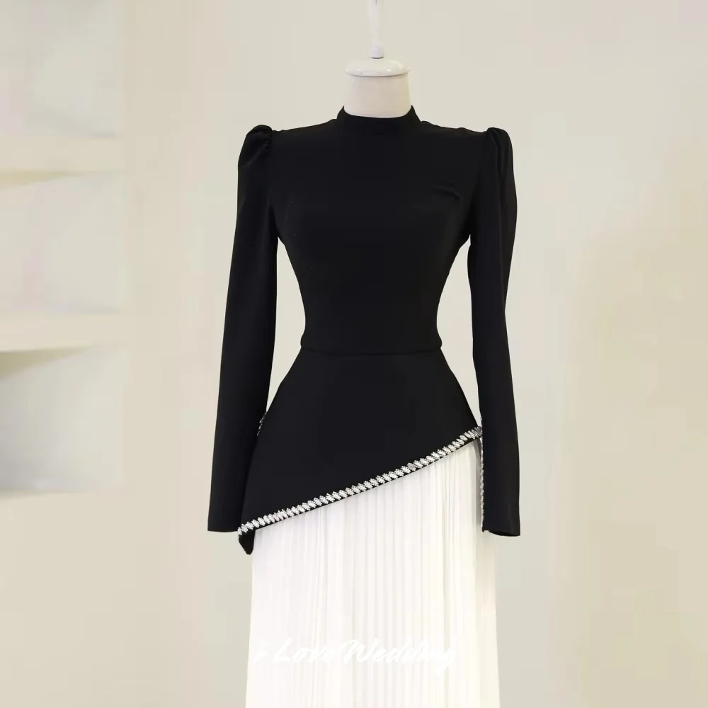 Purple O-Neck Evening Dress 2025 Satin Long Sleeve Beaded A-Line Pleated Floor-Length Prom Dress Wedding Party Dress Customized image 4