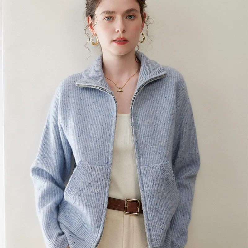 

Выбор женского кардигана из чистого кашемира, вязаный свитер с воротником-стойкой на молнии, гениальное мастерство, карманное кашемировое вязаное пальто