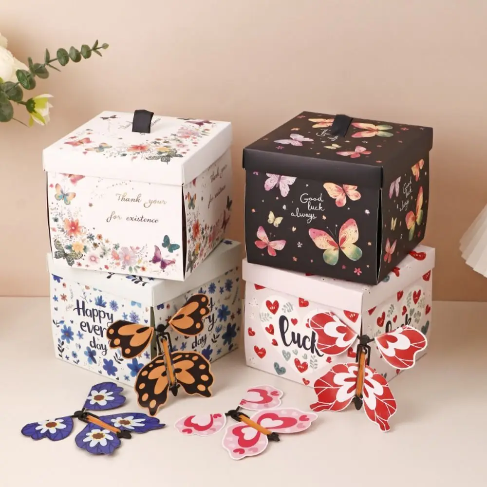 Caja de regalo de mariposa voladora Multicolor, caja de regalo explosiva de mariposas de 4 Uds., caja de regalo de expansión automática, suministros para fiestas