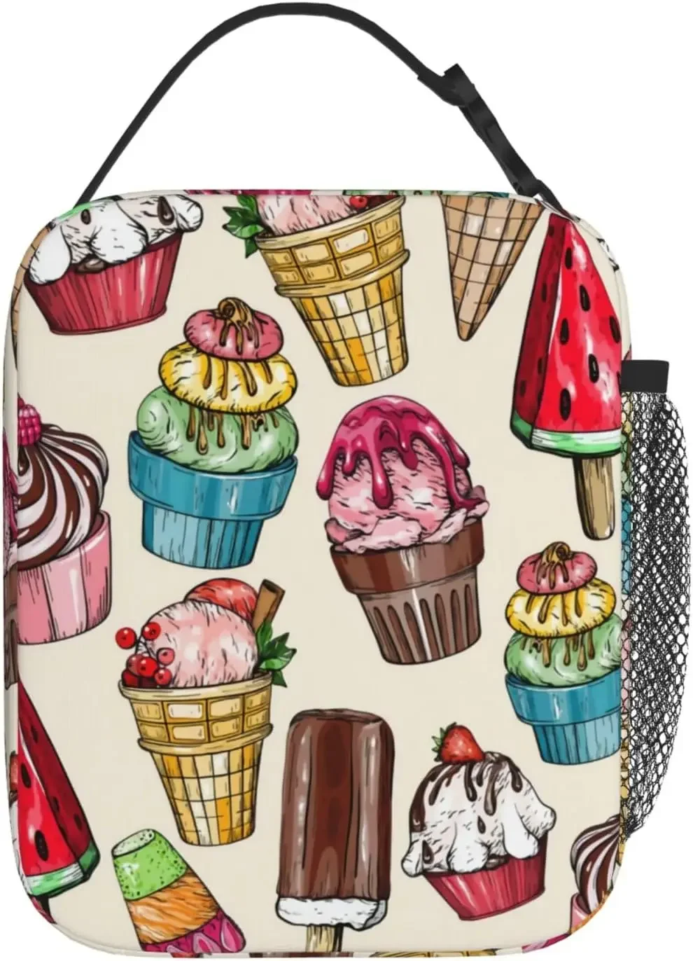 Cupcakes And Ice Cream Fun Lunch Bag for Women Men Insulated Cooler Bag Portable Lunch box Waterproof Portable Lunch Tote