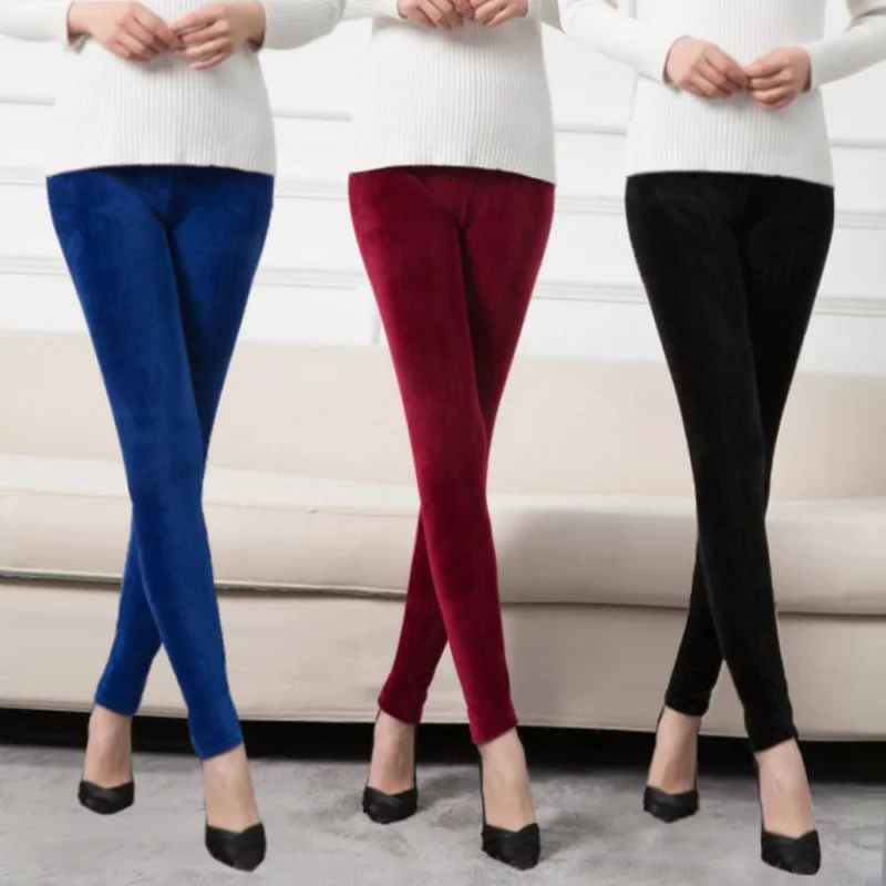 

Autumn Winter New Women Leggings Double Sided Velvet Keep Warm Elasticity Slim High Waist Solid Color Legging Trousers SA042