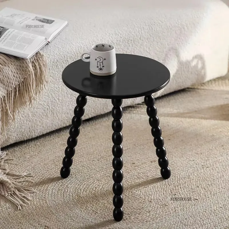 Creative Solid Wood Round Coffee Table, Pearl Decor Leg Modern Compact Sofa Side Table for Living Room