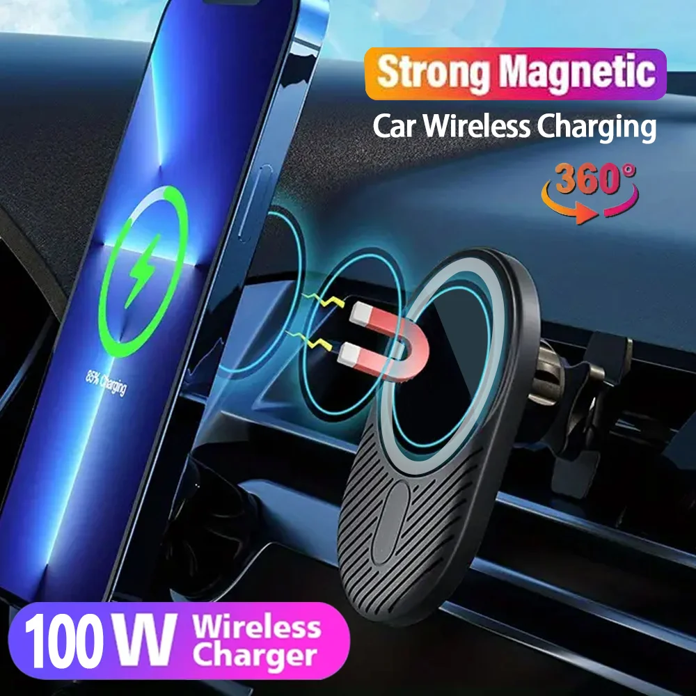 100W Fast Car Wireless Chargers Magnetic Car Air Vent Phone Holder for iPhone 16 14 15 Pro Max Samsung Macsafe Charging Station