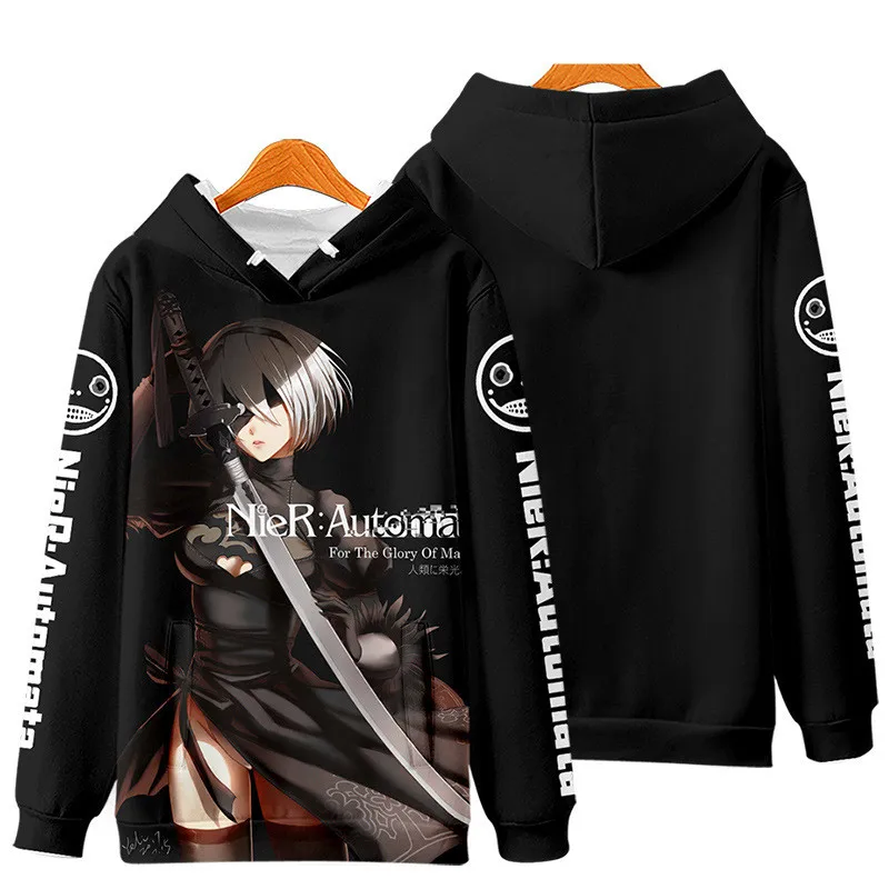 Game NieR Automata 2B YoRHa No. 2 Type B 9S YoRHa No. 9 Type S Cosplay Costume 3D Sweatshirt Men Zipper Hoodies Outwear Coat