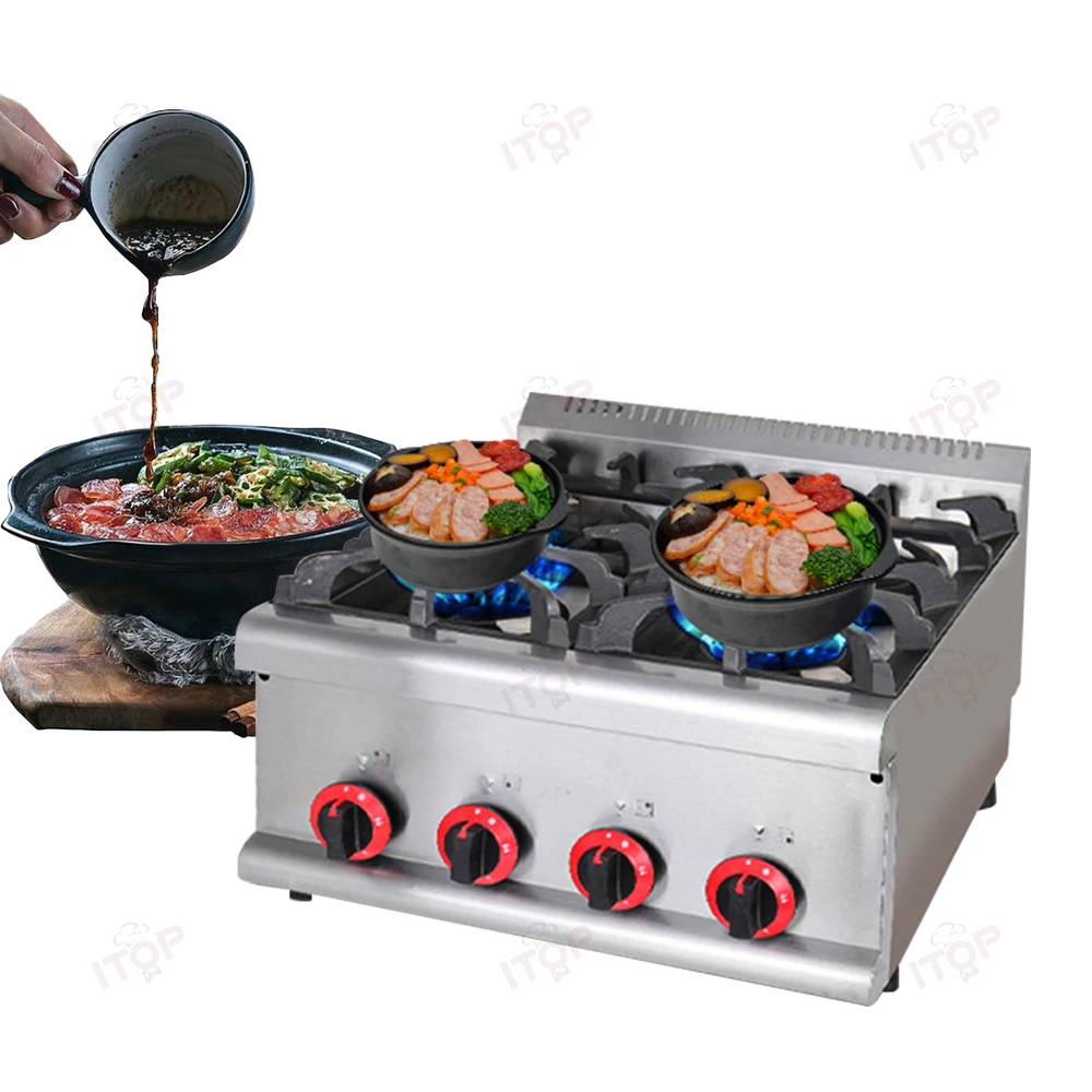 

Counter Top Commercial 4-burners Gas Stove Stainless Steel Gas Range Multi-cooker Gas Cooktop