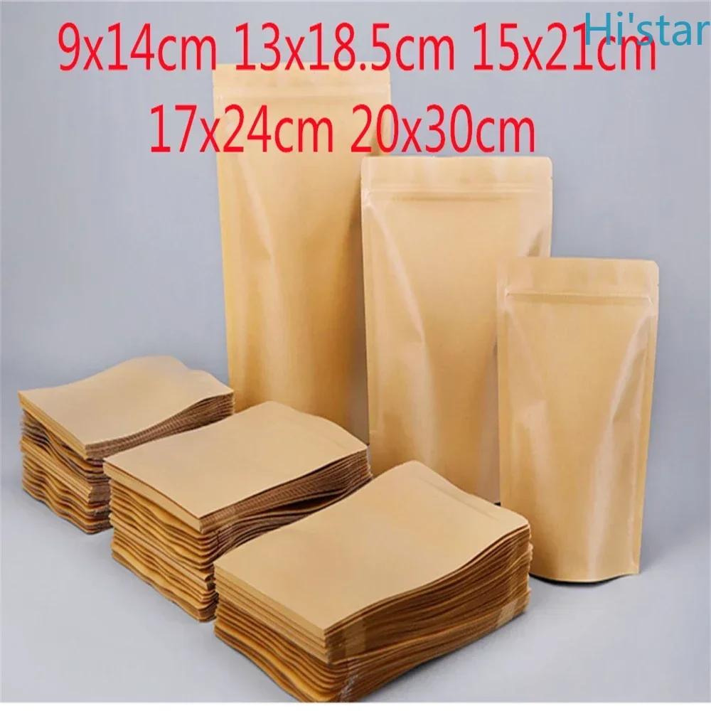 50pcs Kraft Paper Bags With Clear Window Zip Lock Doypack Self-Sealing For Coffee Capsules Sex Cosplay Socks Gloves Gift Packagi