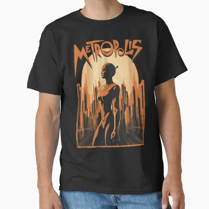 

Fritz lang Germany Silent Movie Metropolis t shirt 0509 Cyberpunk Sci-fi Robot Graphic shirt Short Sleeve All size Tee S-6XL