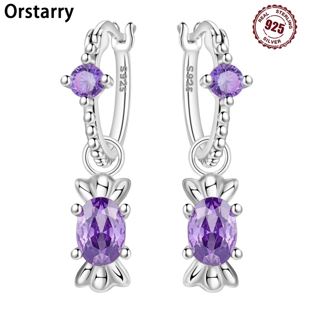 

Orstarry 925 Sterling Silver Purple Series Zircon Candy Earrings Original Jewelry Drop Earrings Jewelry Party Anniversary Gifts
