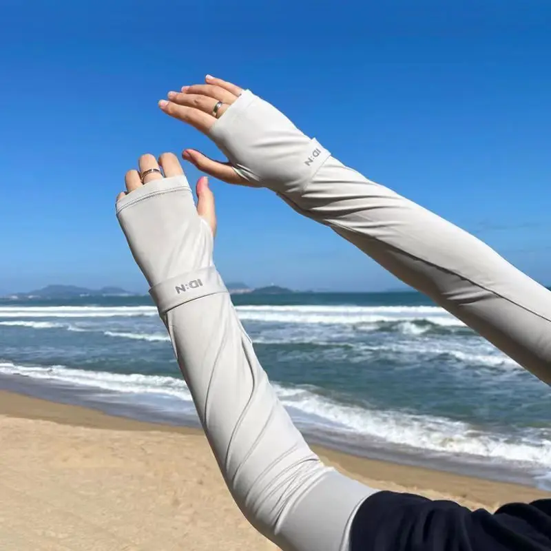 Mangas de brazo solares UV para hombres y mujeres, cubierta de brazo elástica de seda de hielo, guantes sin dedos para ciclismo, manga fresca para