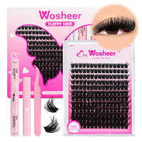 WOSHEER Fluffy Lash Clusters Kit 100D Thick Eyelash Clusters Wispy Individual Lashes 8-18mm Cluster Eyelash Extension