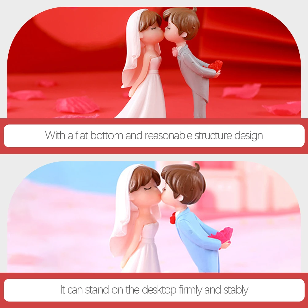 

2 Pairs Pink Grey Micro Landscape Couple Kiss Wedding Adorn Valentine Decor Figurines Bride Groom Statues Home