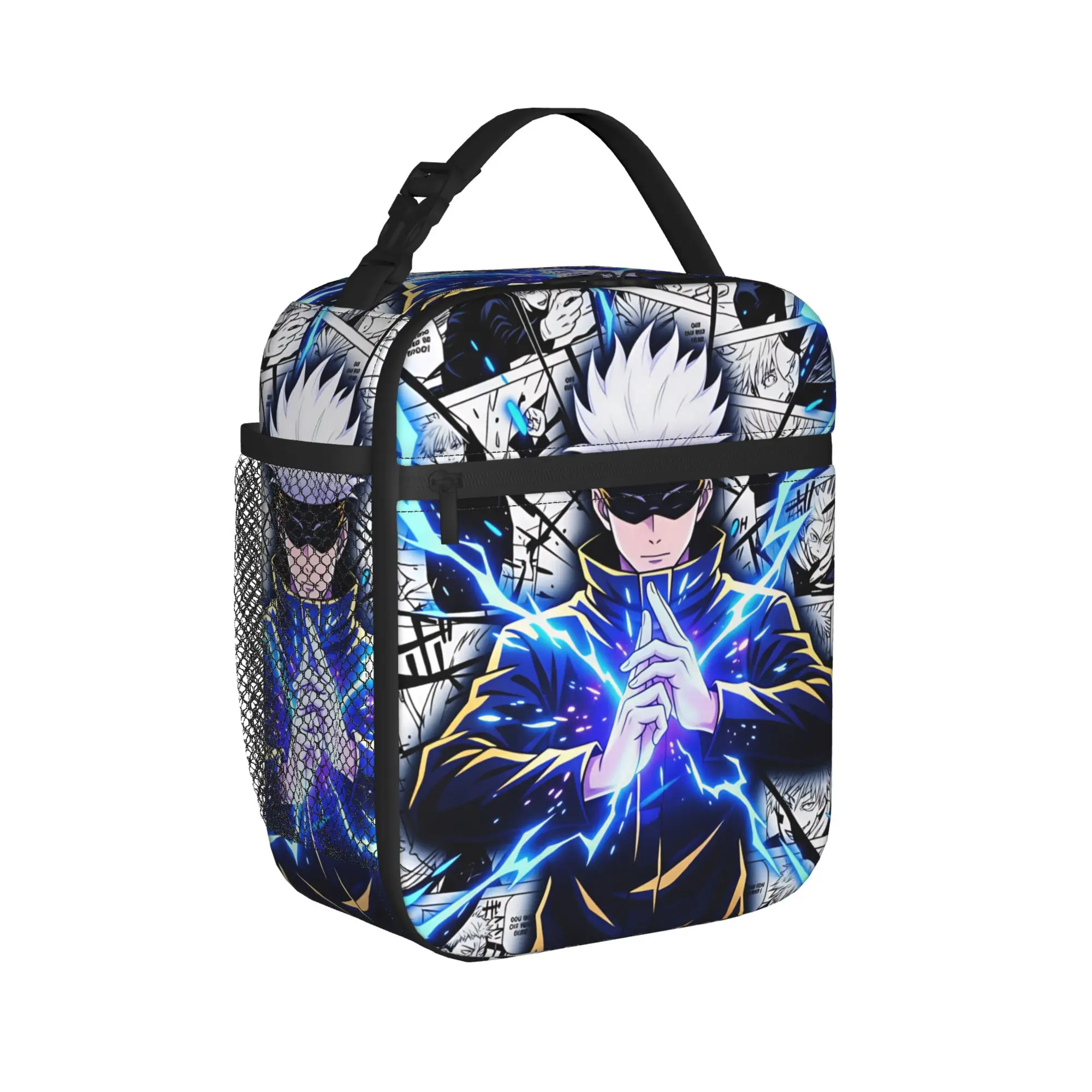 Satoru Gojo Comic Animation Lunch Bag  Leisure Lunch Box Office Convenient Tote Food Bags For Child Oxford Graphic Cooler Bag