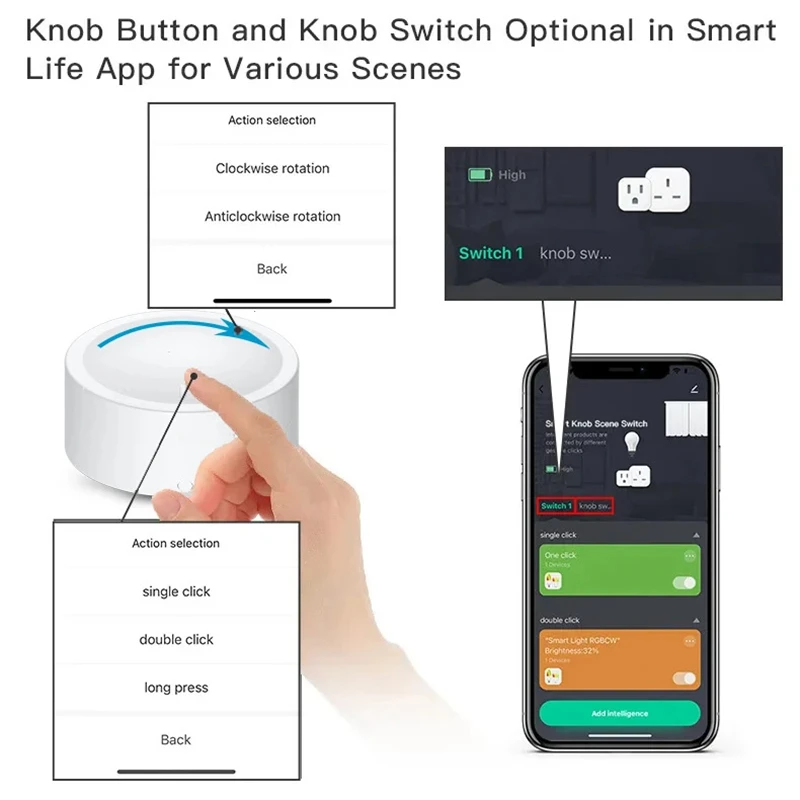 Tuya ZigBee Knob Switch Rotatable Dimmer Button Smart Home Automation Remote DIY Wireless Smart Scene Linkage Switch